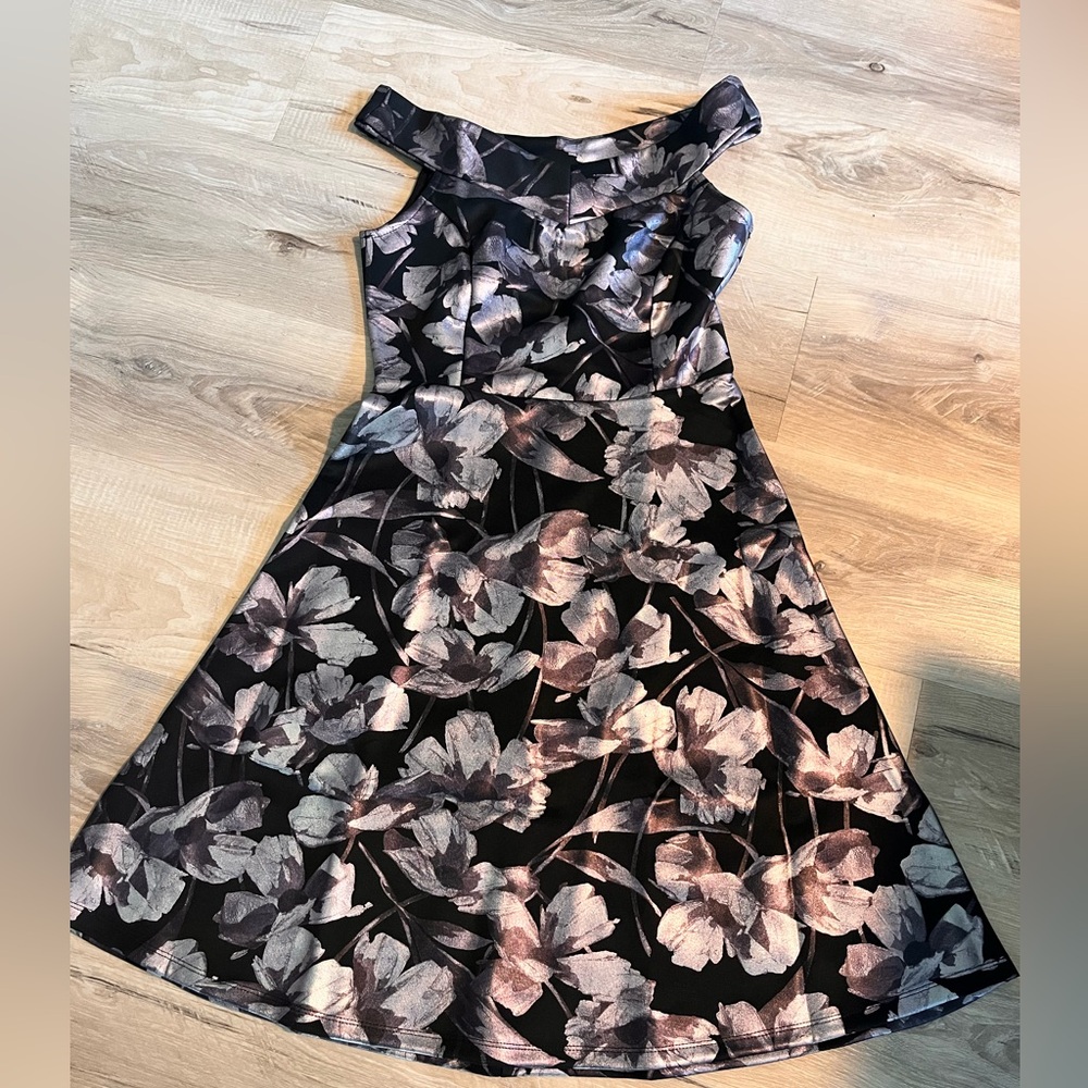 NWT Black dress with metallic flowers